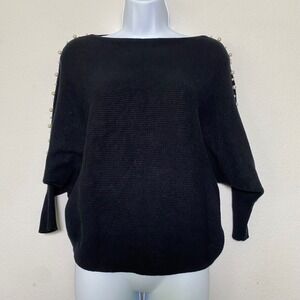Carmen Black Knit Sweater Pearl Detail Doman Sleeve Womens Small Evening Holiday